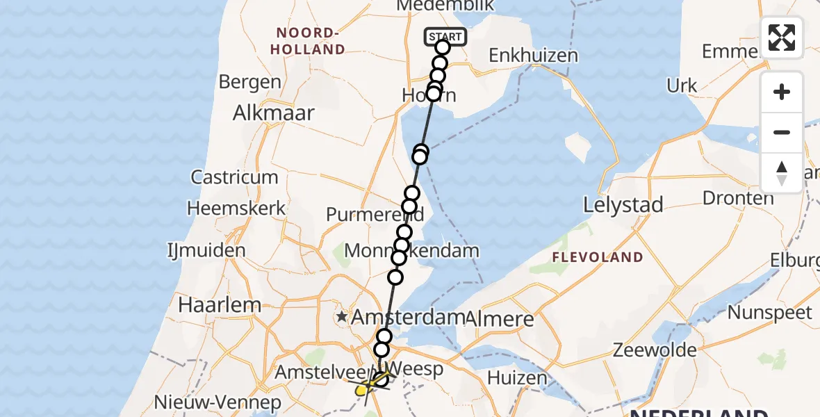 Routekaart van de vlucht: Lifeliner 2 naar Academisch Medisch Centrum (AMC), Helipad