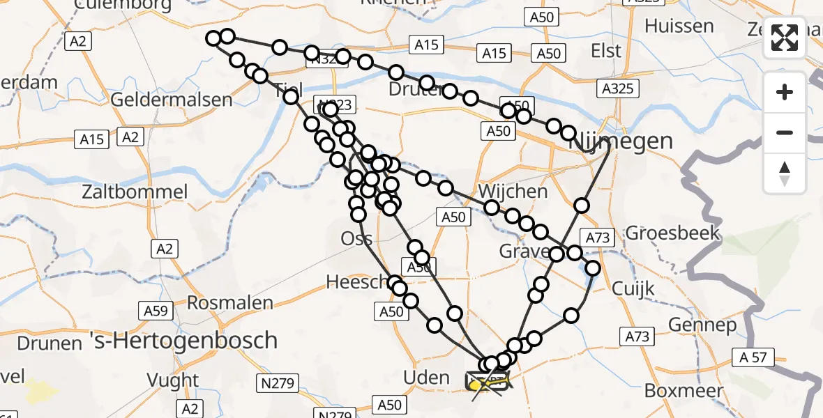 Routekaart van de vlucht: Lifeliner 3 naar Vliegbasis Volkel, Zeelandsedijk