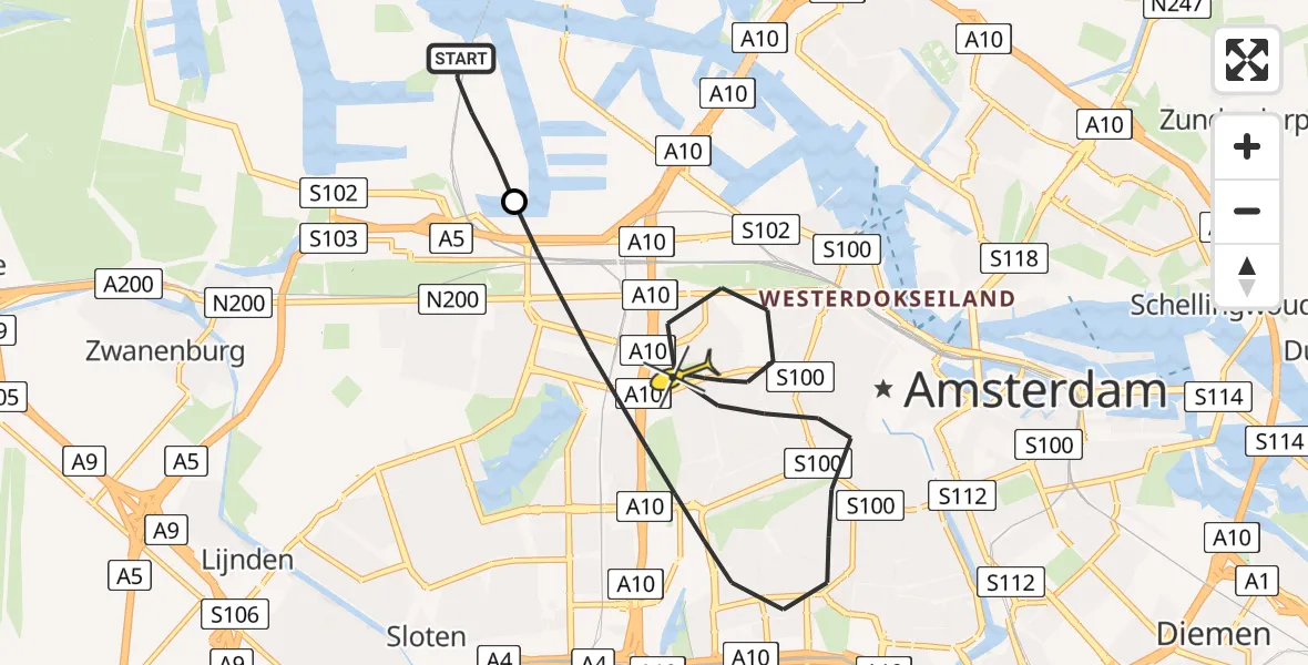Routekaart van de vlucht: Lifeliner 1 naar Amsterdam, Erasmuspark