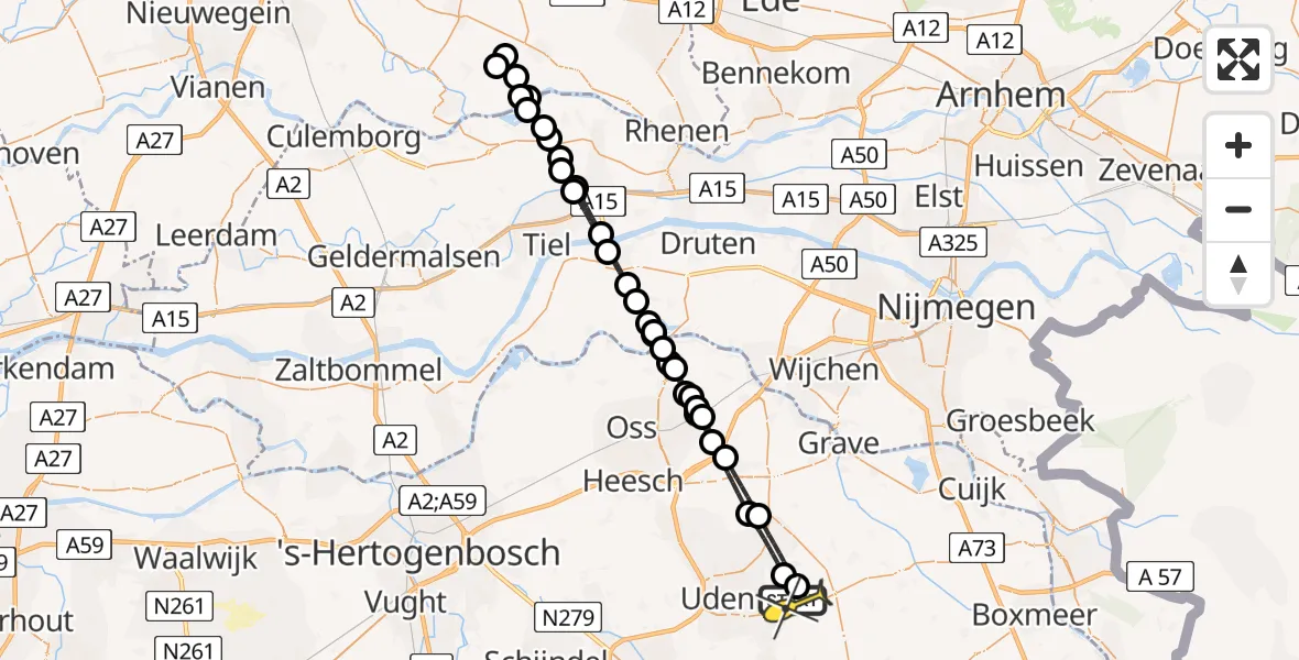 Routekaart van de vlucht: Lifeliner 3 naar Vliegbasis Volkel, Zeelandsedijk