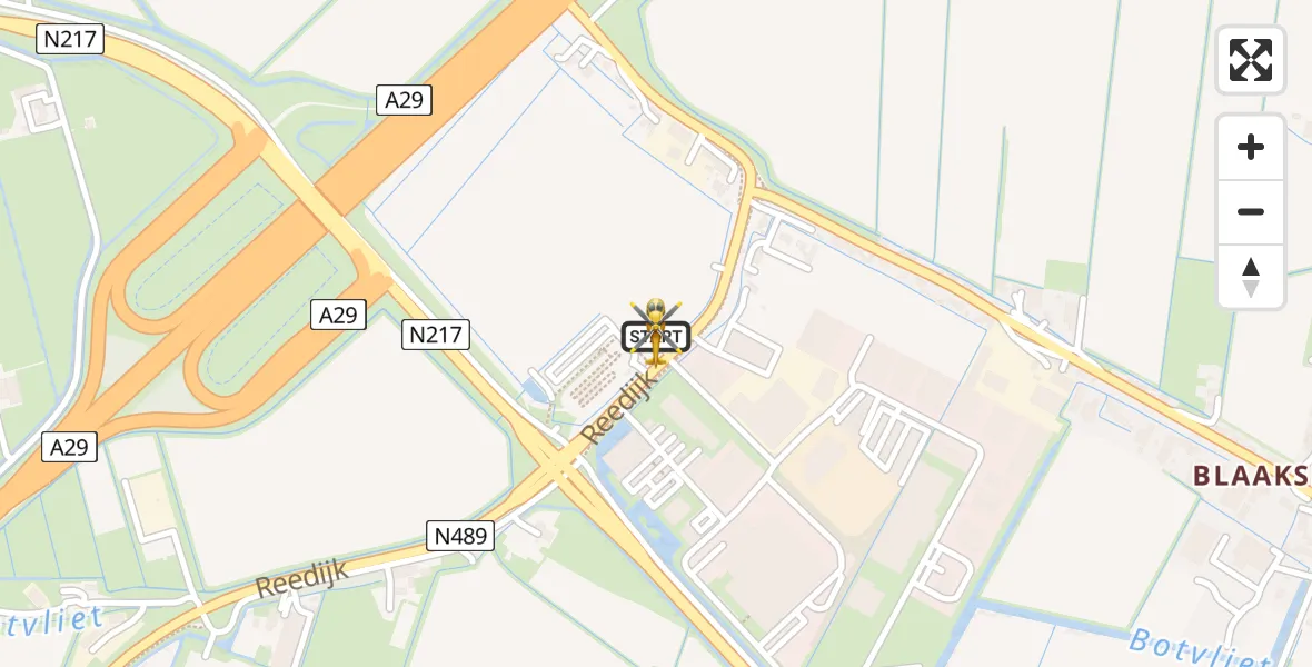Vluchtroute Traumahelikopter van Heinenoord naar Heinenoord