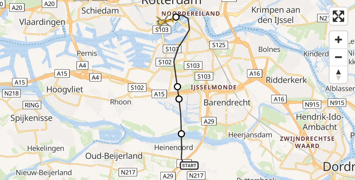 Routekaart van de vlucht: Lifeliner 2 naar Erasmus MC, Westzeedijk