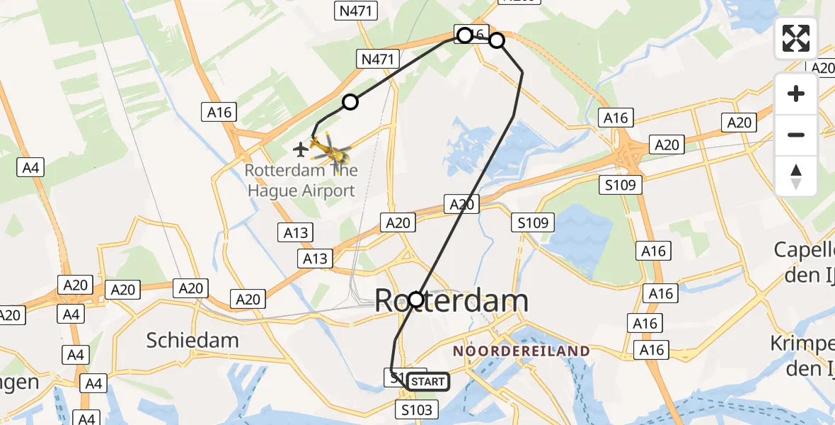 Vluchtroute Traumahelikopter Erasmus MC - Rotterdam The Hague Airport, 01 januari 2026, 01:27