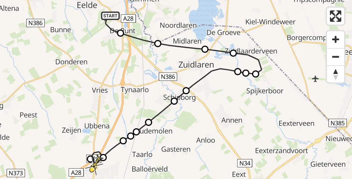 Routekaart van de vlucht: Lifeliner 4 naar Assen, Hof van Parijs