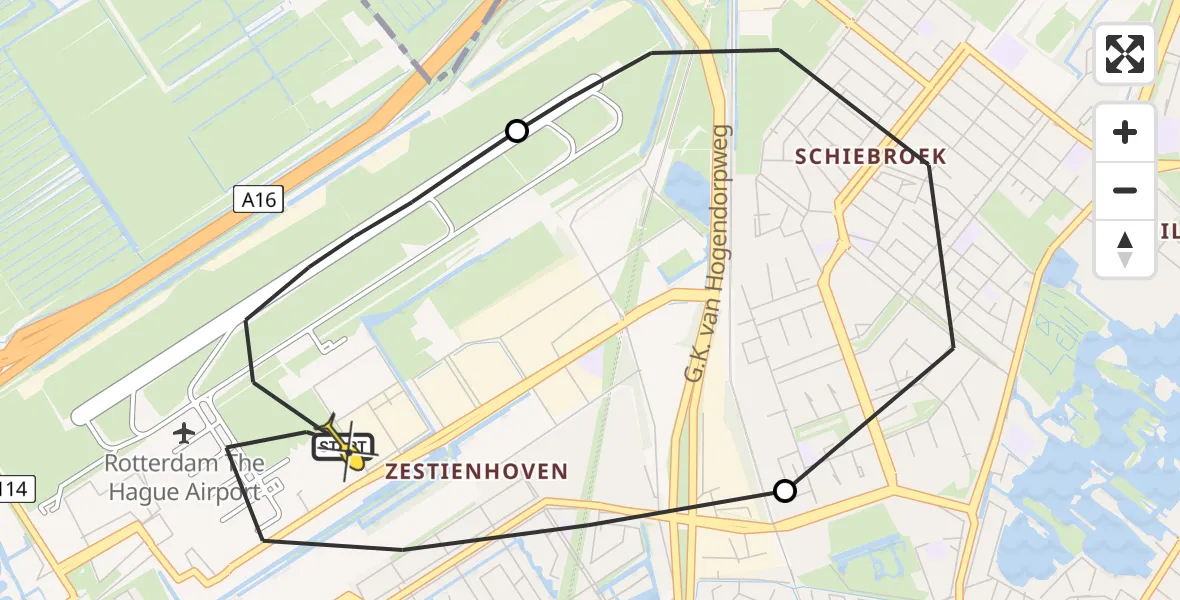 Routekaart van de vlucht: Lifeliner 2 naar Rotterdam The Hague Airport, Brandenburgbaan