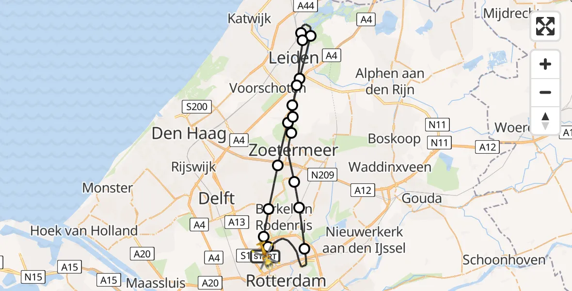 Vluchtroute Traumahelikopter Rotterdam The Hague Airport - Rotterdam The Hague Airport, 01 januari 2026, 02:09