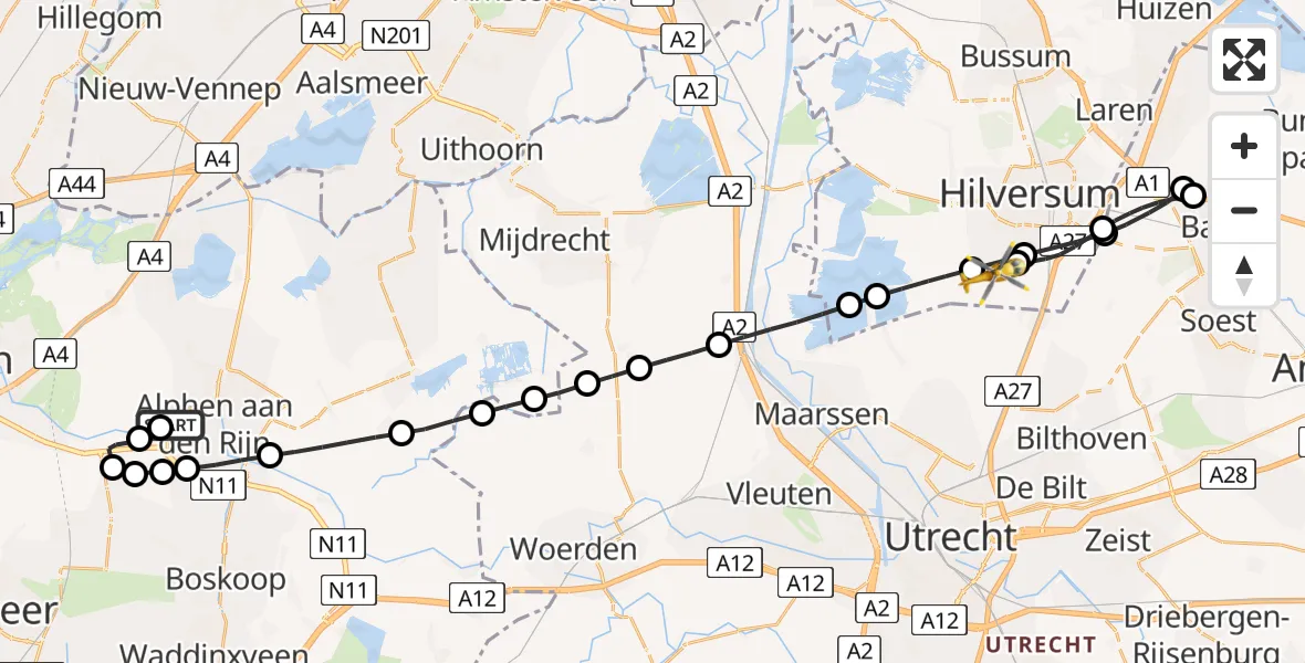 Vluchtroute Traumahelikopter Alphen aan den Rijn - Vliegveld Hilversum, 01 januari 2026, 02:51
