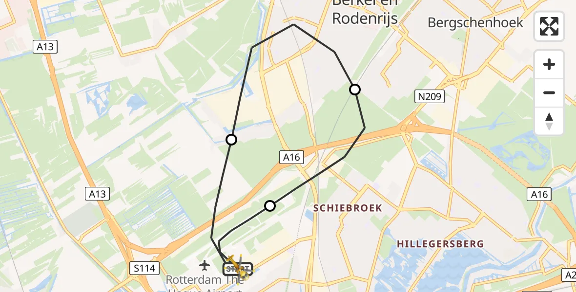 Vluchtroute Traumahelikopter Rotterdam The Hague Airport - Rotterdam The Hague Airport, 01 januari 2026, 03:16