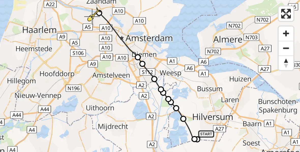 Routekaart van de vlucht: Lifeliner 1 naar Amsterdam Heliport, Capriweg