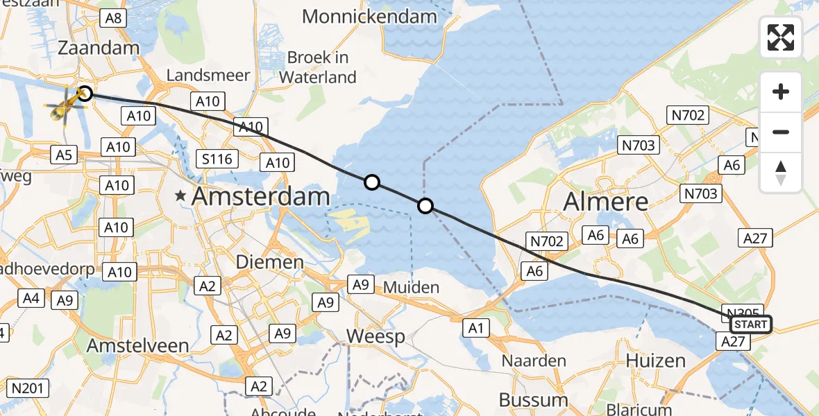 Vluchtroute Traumahelikopter Almere - Amsterdam Heliport, 01 januari 2026, 04:51