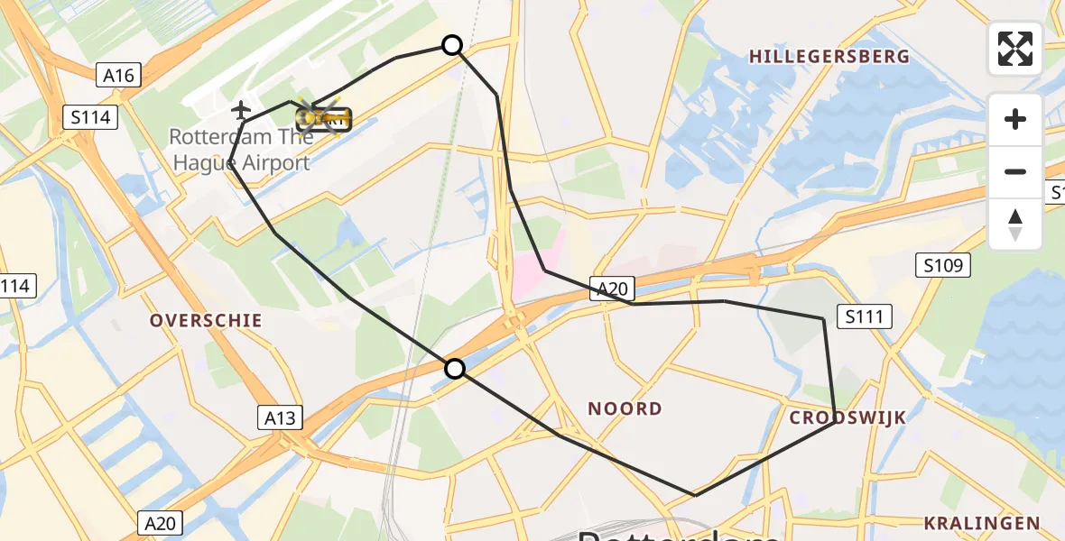 Vluchtroute Traumahelikopter Rotterdam The Hague Airport - Rotterdam The Hague Airport, 01 januari 2026, 05:48