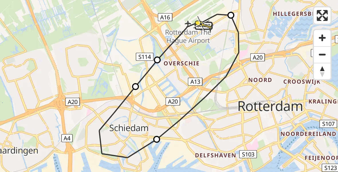 Routekaart van de vlucht: Lifeliner 2 naar Rotterdam The Hague Airport, Brandenburgbaan