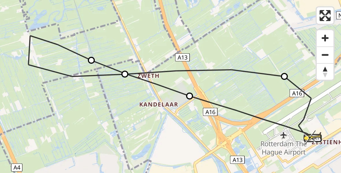 Routekaart van de vlucht: Lifeliner 2 naar Rotterdam The Hague Airport, Brandenburgbaan