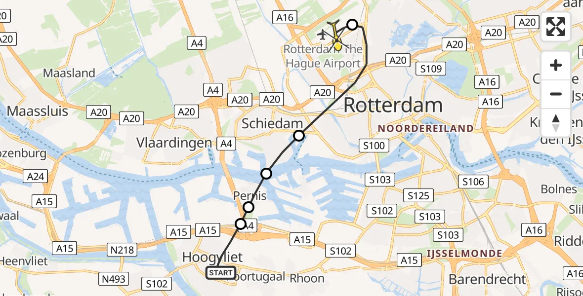 Routekaart van de vlucht: Lifeliner 2 naar Rotterdam The Hague Airport, Brandenburgbaan