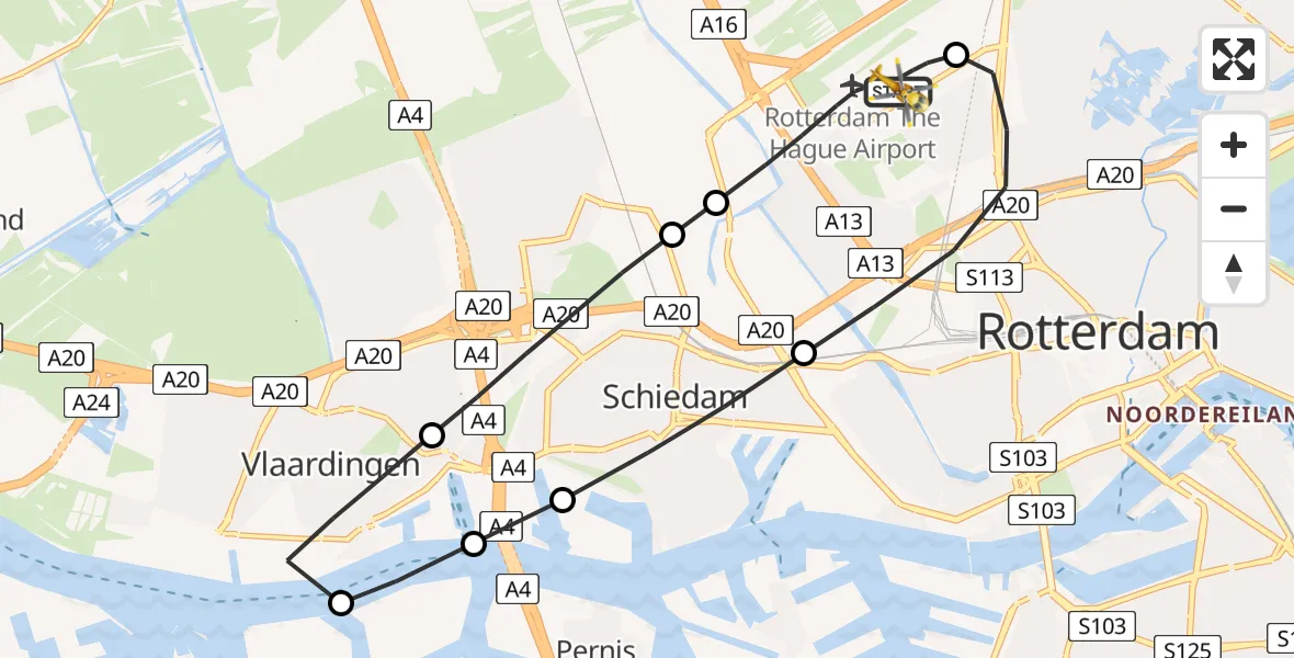 Vluchtroute Traumahelikopter Rotterdam The Hague Airport - Rotterdam The Hague Airport, 01 januari 2026, 10:06