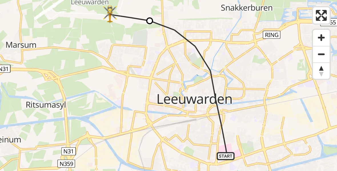 Vluchtroute Ambulancehelikopter Leeuwarden - Vliegbasis Leeuwarden, 01 januari 2026, 11:24