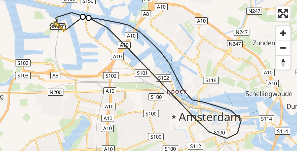 Vluchtroute Traumahelikopter Amsterdam Heliport - Amsterdam Heliport, 01 januari 2026, 12:00