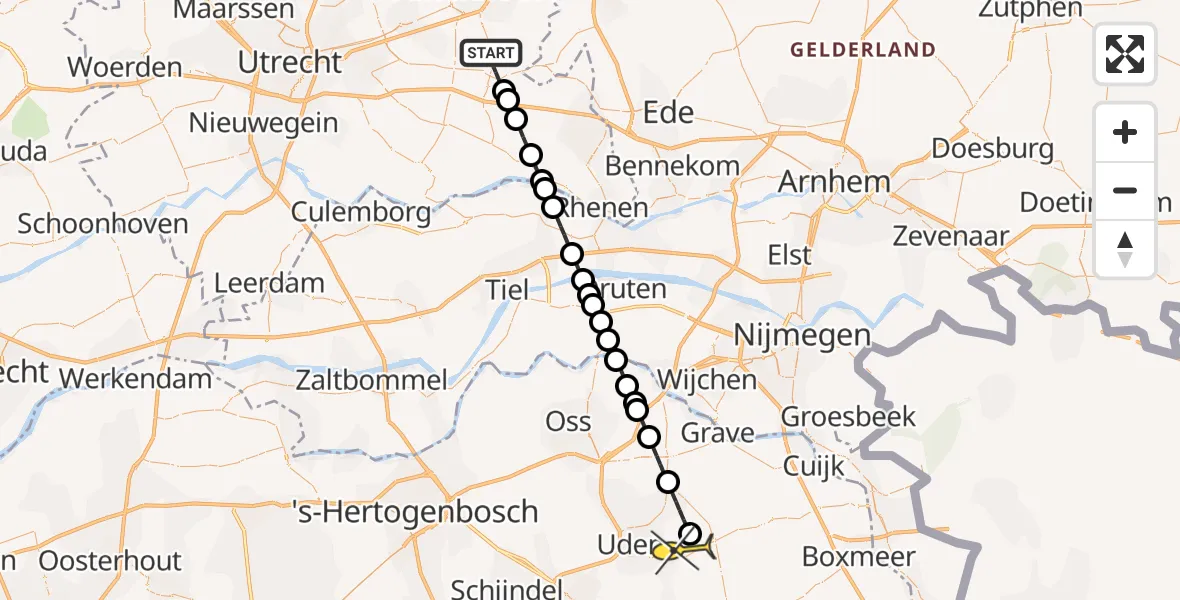 Routekaart van de vlucht: Lifeliner 3 naar Vliegbasis Volkel, Zeelandsedijk