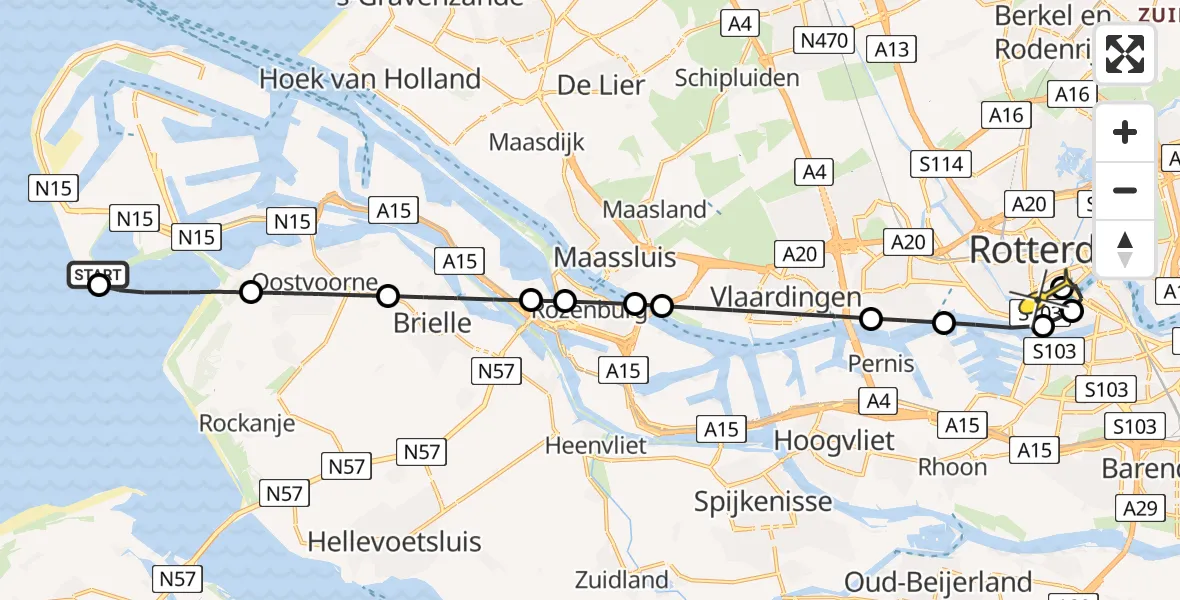 Routekaart van de vlucht: Lifeliner 2 naar Erasmus MC, Westzeedijk