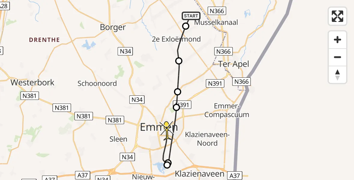 Routekaart van de vlucht: Lifeliner 4 naar Emmen, Boermarkeweg