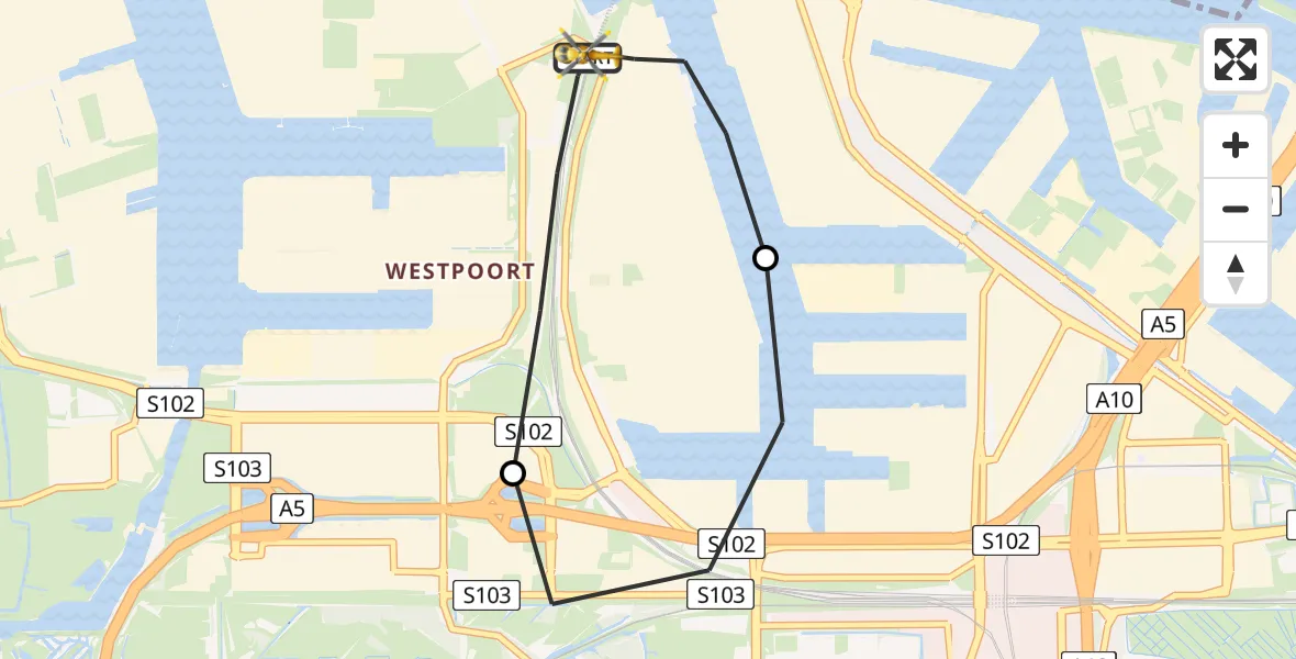 Vluchtroute Traumahelikopter Amsterdam Heliport - Amsterdam Heliport, 01 januari 2026, 13:04