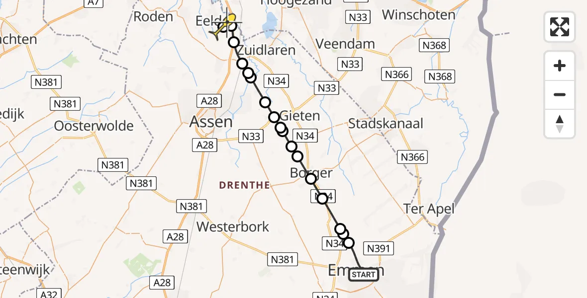 Routekaart van de vlucht: Lifeliner 4 naar Groningen Airport Eelde, Machlaan