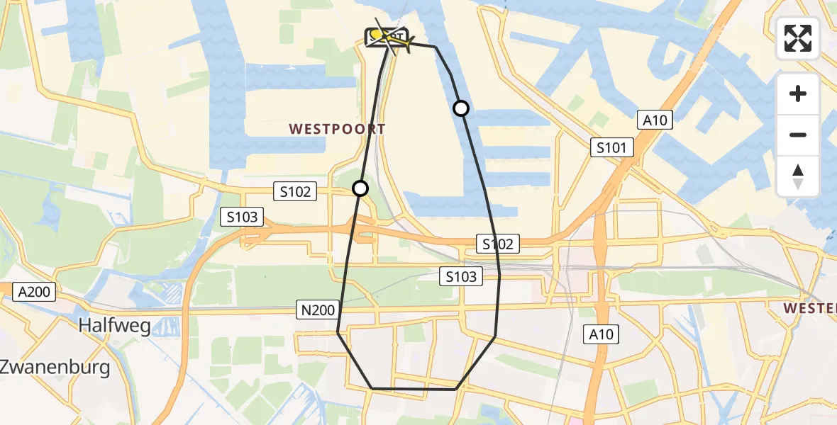 Routekaart van de vlucht: Lifeliner 1 naar Amsterdam Heliport, Hornweg