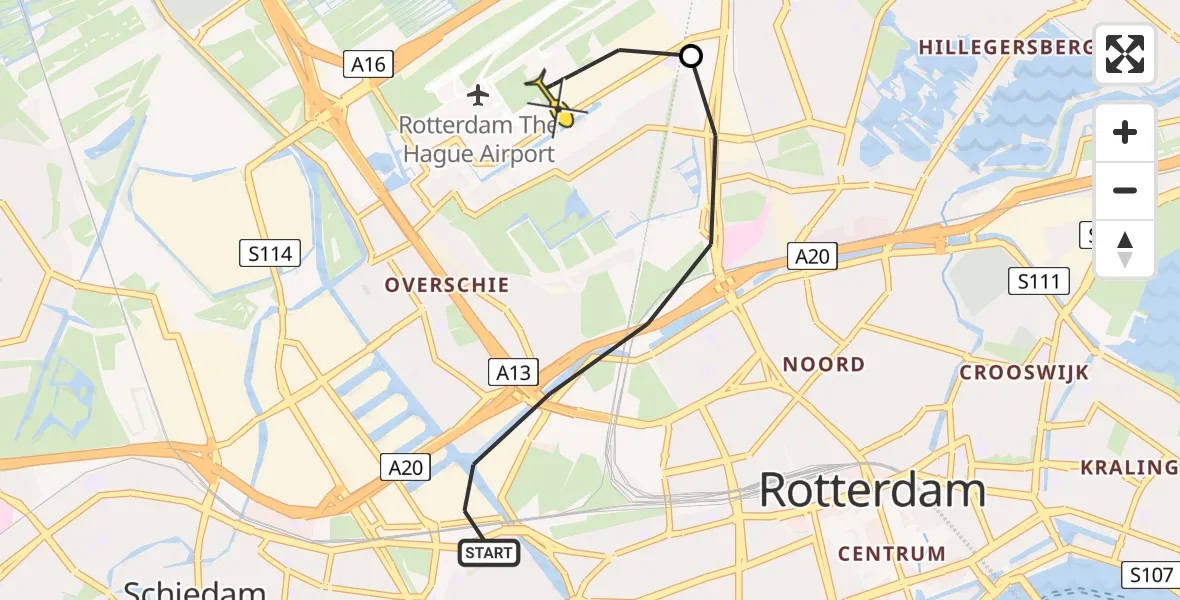 Routekaart van de vlucht: Lifeliner 2 naar Rotterdam The Hague Airport, Brandenburgbaan