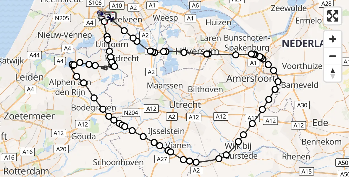 Vluchtroute Politiehelikopter van Schiphol naar Schiphol