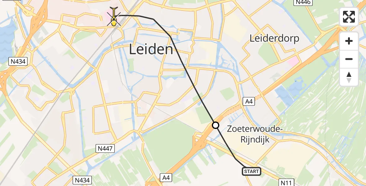 Routekaart van de vlucht: Lifeliner 2 naar Leiden, Albinusdreef
