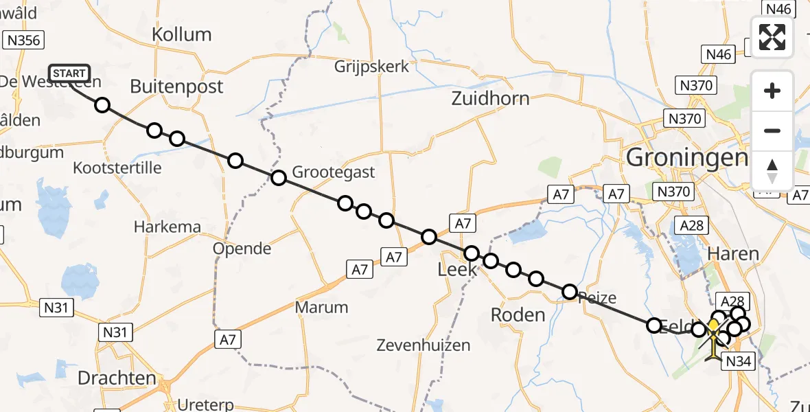 Routekaart van de vlucht: Lifeliner 4 naar Groningen Airport Eelde, Machlaan
