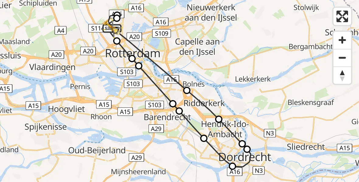 Vluchtroute Traumahelikopter Rotterdam The Hague Airport - Rotterdam The Hague Airport, 01 januari 2026, 17:48
