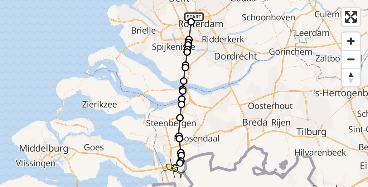 Routekaart van de vlucht: Lifeliner 2 naar Hoogerheide, Huijgensstraat