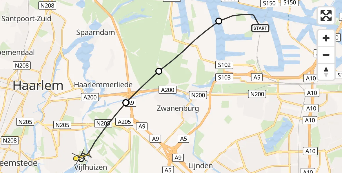 Routekaart van de vlucht: Lifeliner 1 naar Haarlem, Vijfhuizen