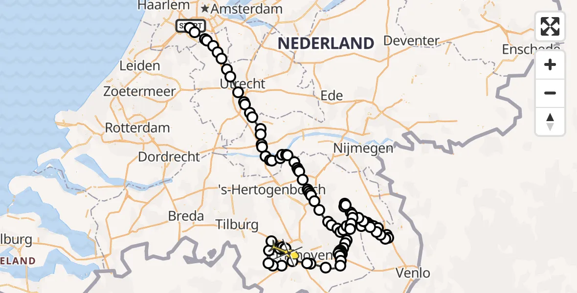 Routekaart van de vlucht: Politieheli naar Eindhoven Airport, Jan Hilgersweg