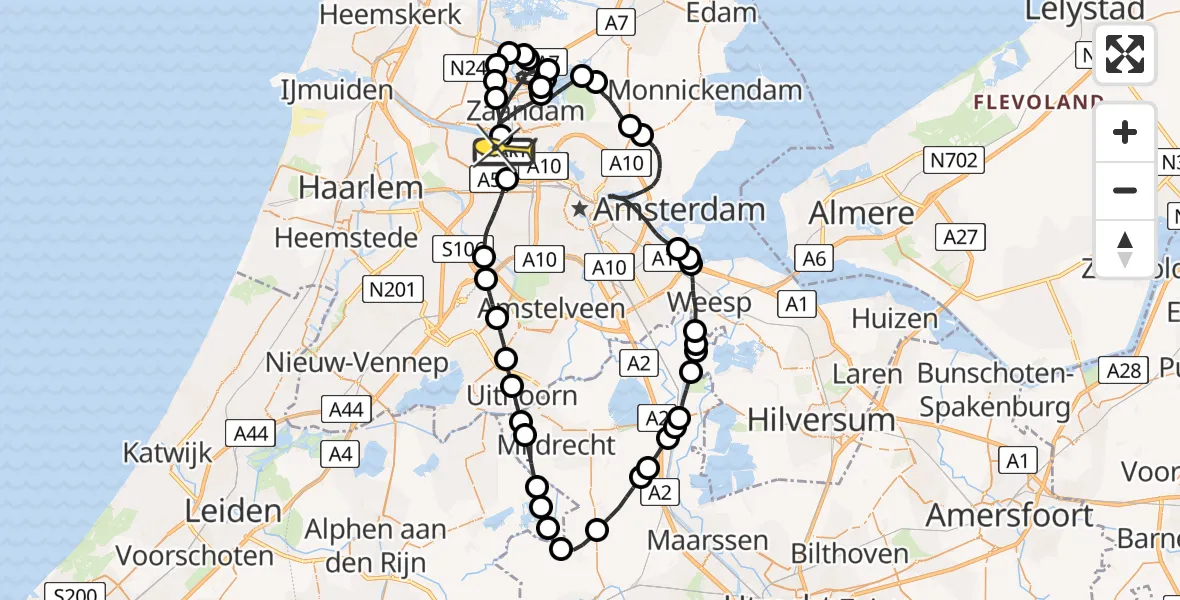 Routekaart van de vlucht: Lifeliner 1 naar Amsterdam Heliport, Capriweg