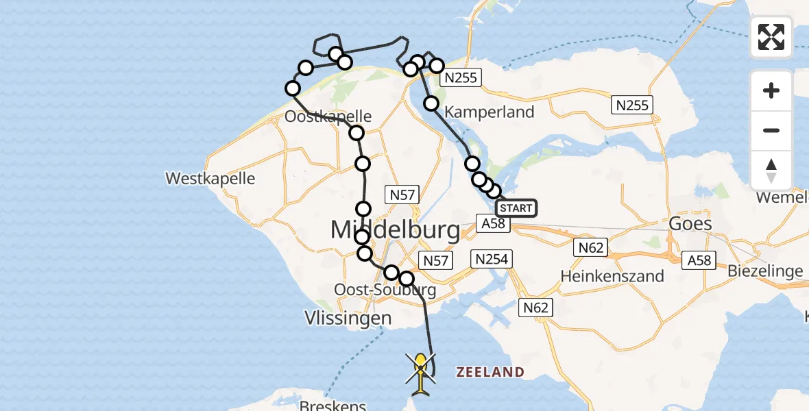 Routekaart van de vlucht: Kustwachthelikopter naar Ritthem, Schaar van Spijkerplaat
