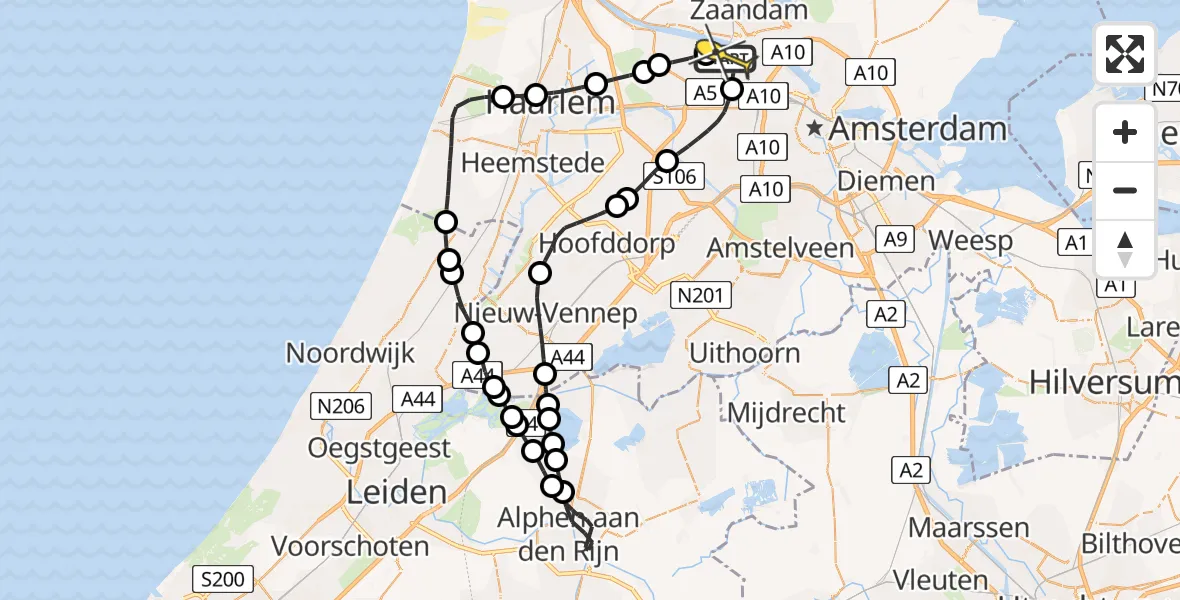 Routekaart van de vlucht: Lifeliner 1 naar Amsterdam Heliport, Capriweg