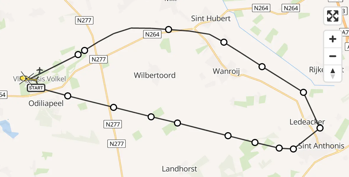 Routekaart van de vlucht: Lifeliner 3 naar Vliegbasis Volkel, Zeelandsedijk