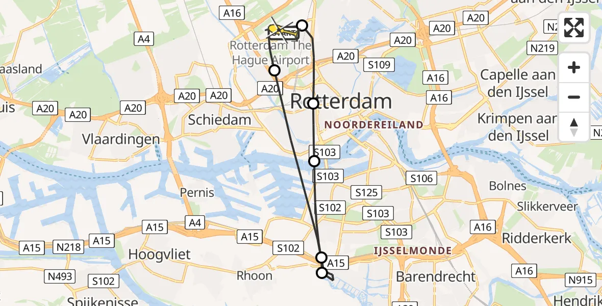 Routekaart van de vlucht: Lifeliner 2 naar Rotterdam The Hague Airport, Brandenburgbaan