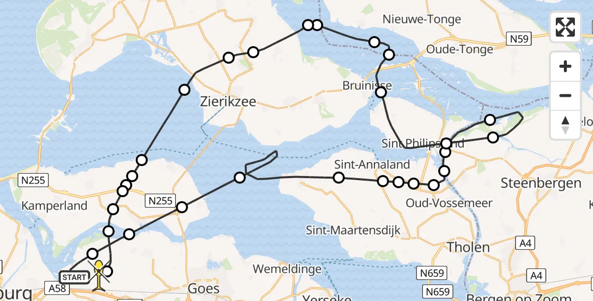 Routekaart van de vlucht: Kustwachthelikopter naar 's-Heer Arendskerke, Meerkoetweg