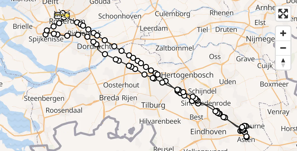 Routekaart van de vlucht: Politieheli naar Rotterdam The Hague Airport, Brandenburgbaan