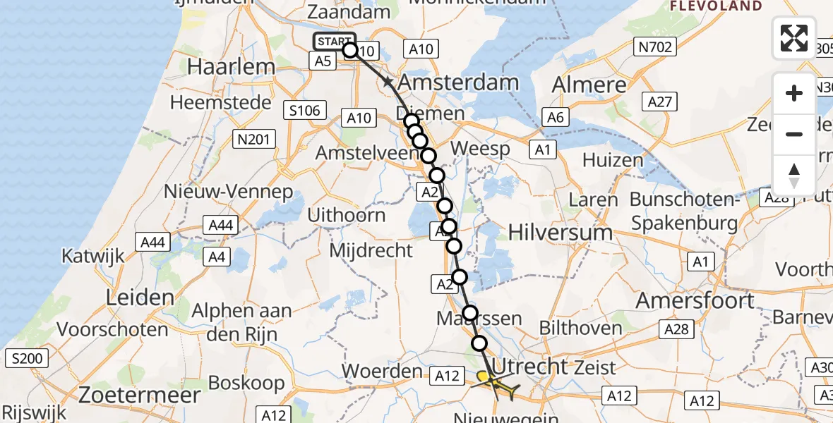 Routekaart van de vlucht: Lifeliner 1 naar Utrecht, Stadsbaan Leidsche Rijn