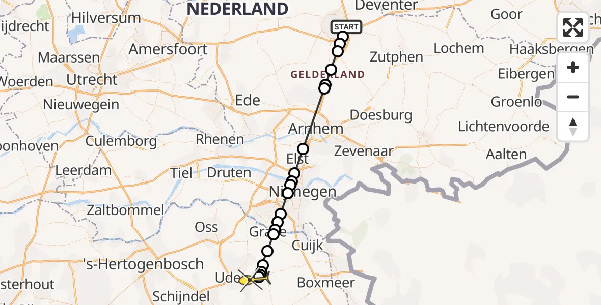 Routekaart van de vlucht: Lifeliner 3 naar Vliegbasis Volkel, Zeelandsedijk