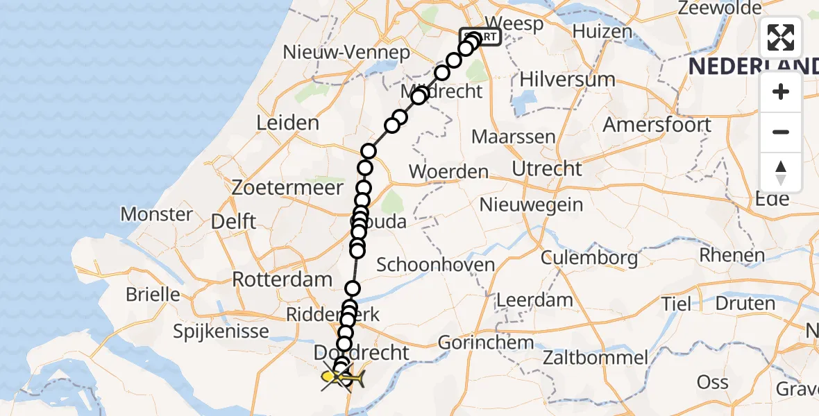 Routekaart van de vlucht: Lifeliner 2 naar 's-Gravendeel, Kilweg