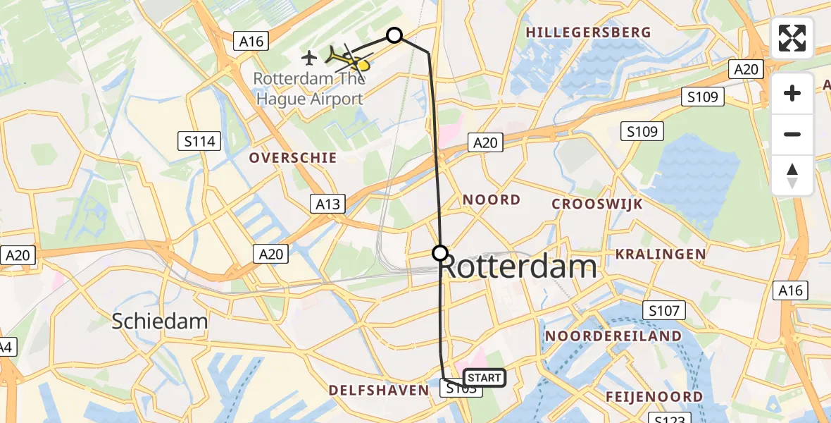 Routekaart van de vlucht: Lifeliner 2 naar Rotterdam The Hague Airport, Brandenburgbaan