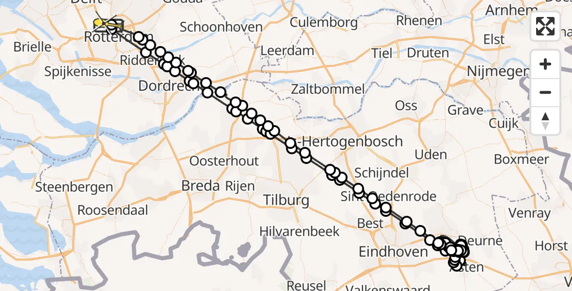 Routekaart van de vlucht: Politieheli naar Rotterdam The Hague Airport, Brandenburgbaan