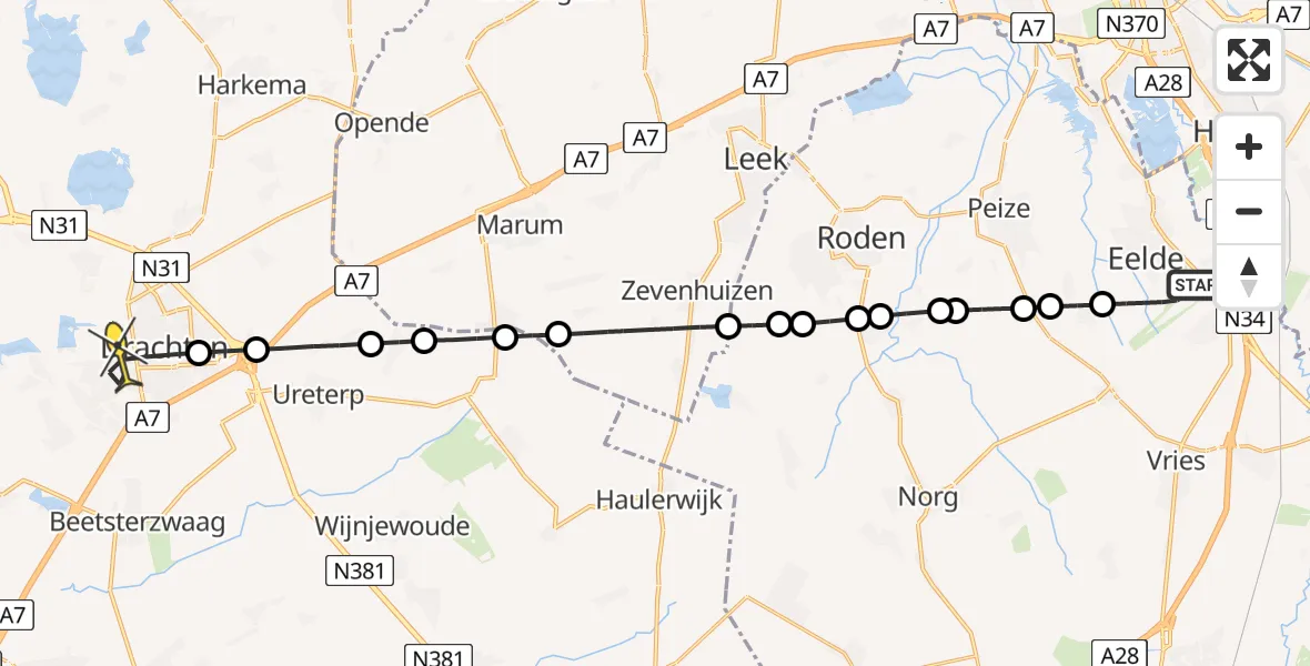 Routekaart van de vlucht: Lifeliner 4 naar Drachten, Tussendiepen