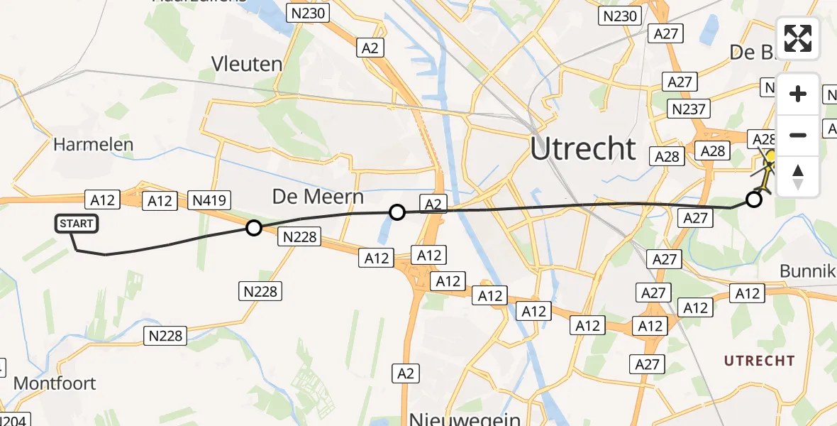 Routekaart van de vlucht: Lifeliner 2 naar Universitair Medisch Centrum Utrecht, Stellenboschlaan