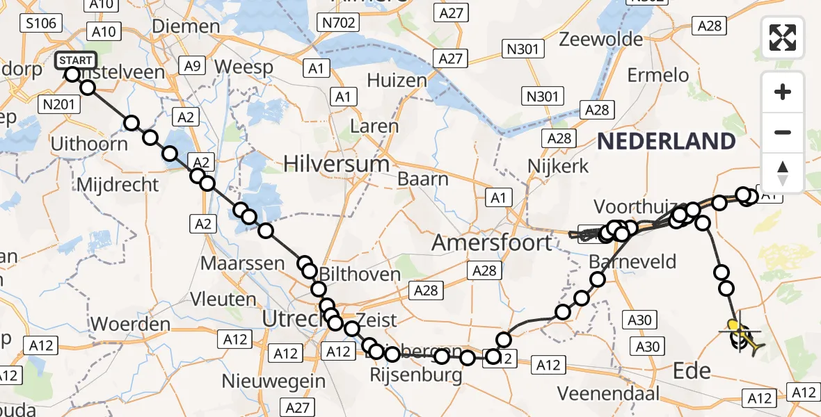 Routekaart van de vlucht: Politiehelikopter naar Otterlo, Vonkenberg